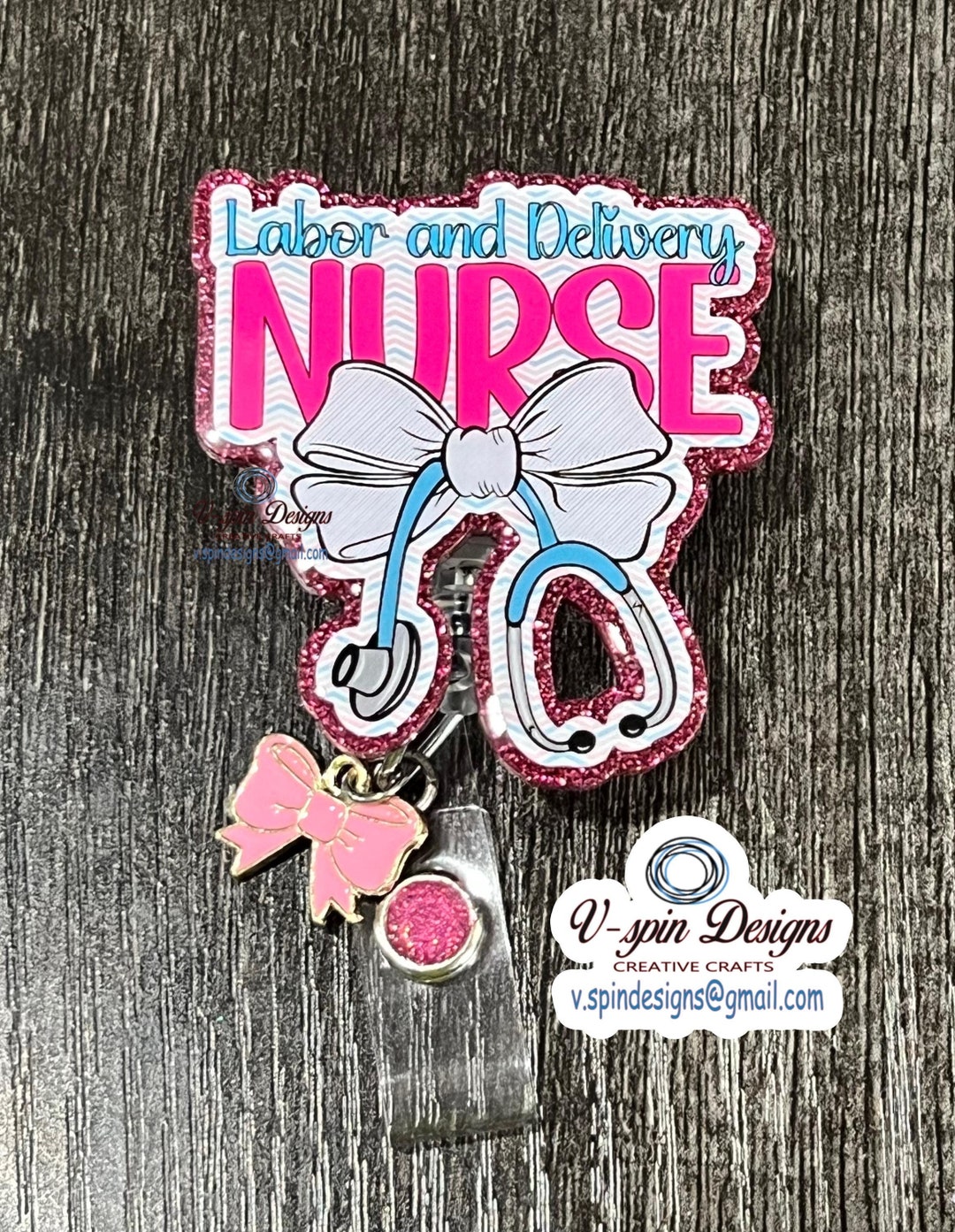 Labor and Delivery Nurse Stethoscope Bow Badge Reel/id Holder Card ...