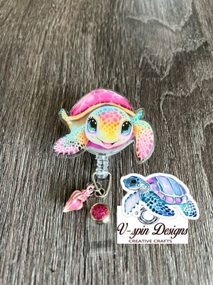 Porte-badge Rétractable En Forme De Tortue De Mer - Cordon Extensible 58 Cm, Clip Pivotant 360°