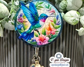 Hummingbird (blue) retractable badge reel/ID holder/nurse/card holder/teachers/birds