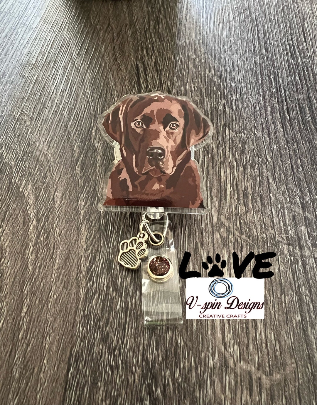 2 Acrylic chocolate Labrador Dog Badge Reel/id Holder Card Holder