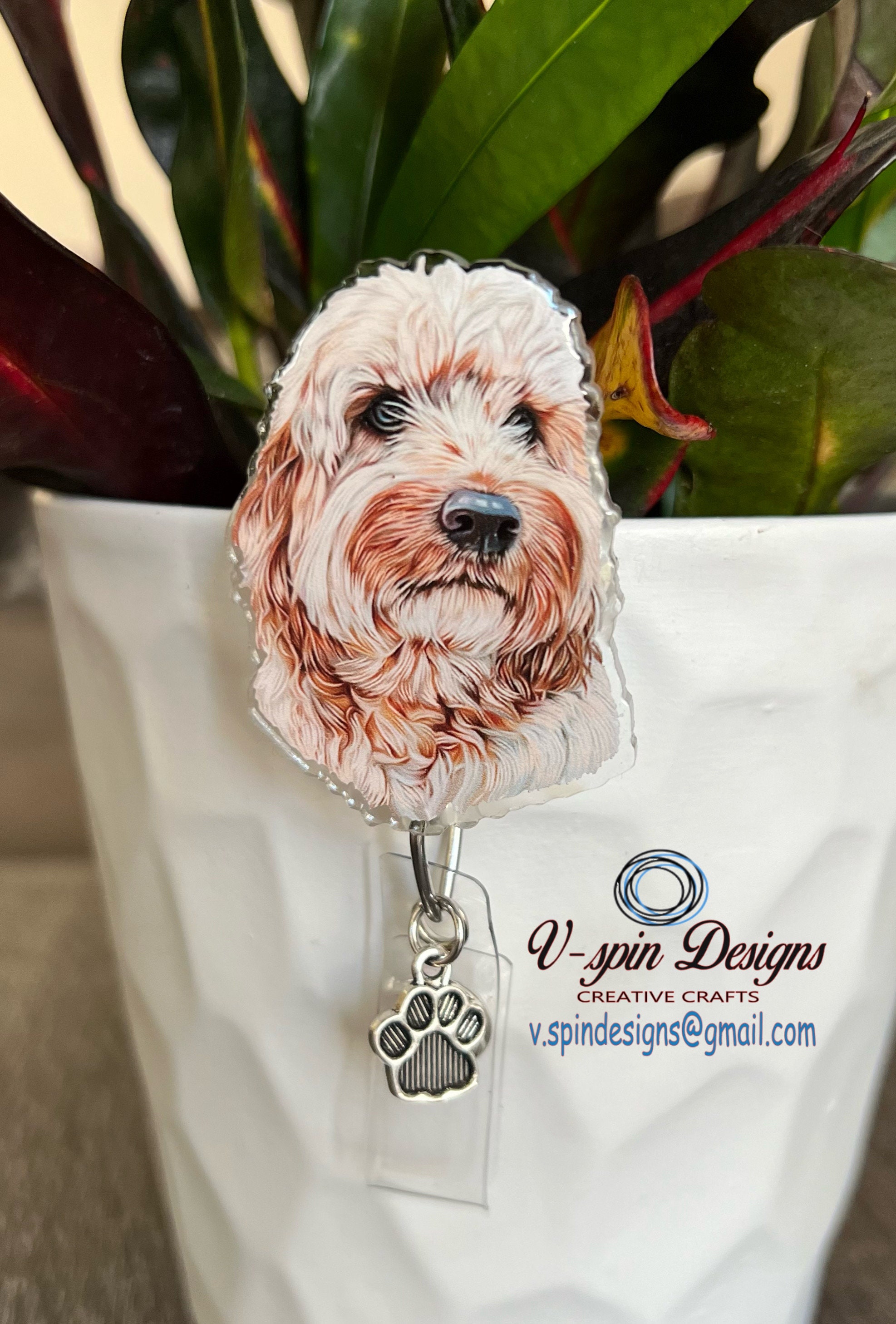 2 Acrylic White Doodle Dog Badge Reel/ID Holder/card holder/nurses/teachers/students/dogs