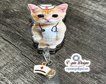 Funny Nurse Kitty Badge reel/ID Holder card holder/nurse/teachers