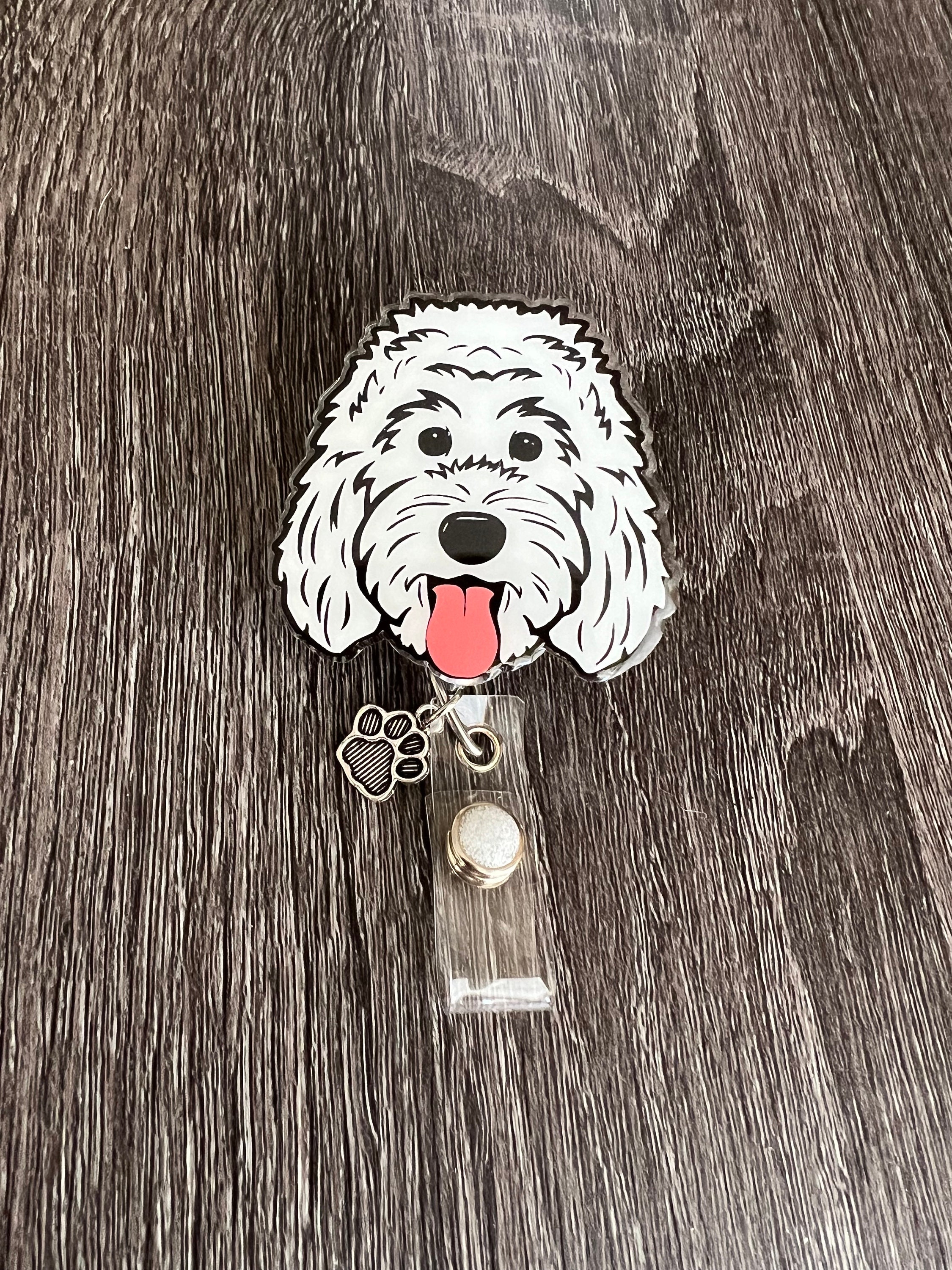 2 Acrylic White Doodle Dog Badge Reel/id Holder/card Holder/nurses