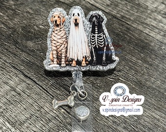 1.8” glitter Acrylic- Always ready Halloween Labradors badge reel/ID Holder/card holders