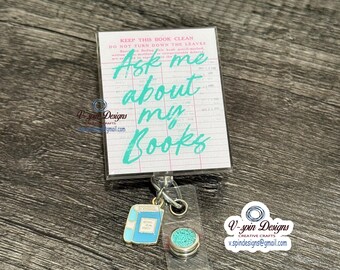 Ask Me About My Books badge reel/ID Holder/nurses/teachers/book badge reels