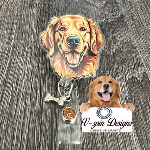 1.8” Acrylic Golden Retriever dog retractable badge reel/ID Holder/card holder/dogs