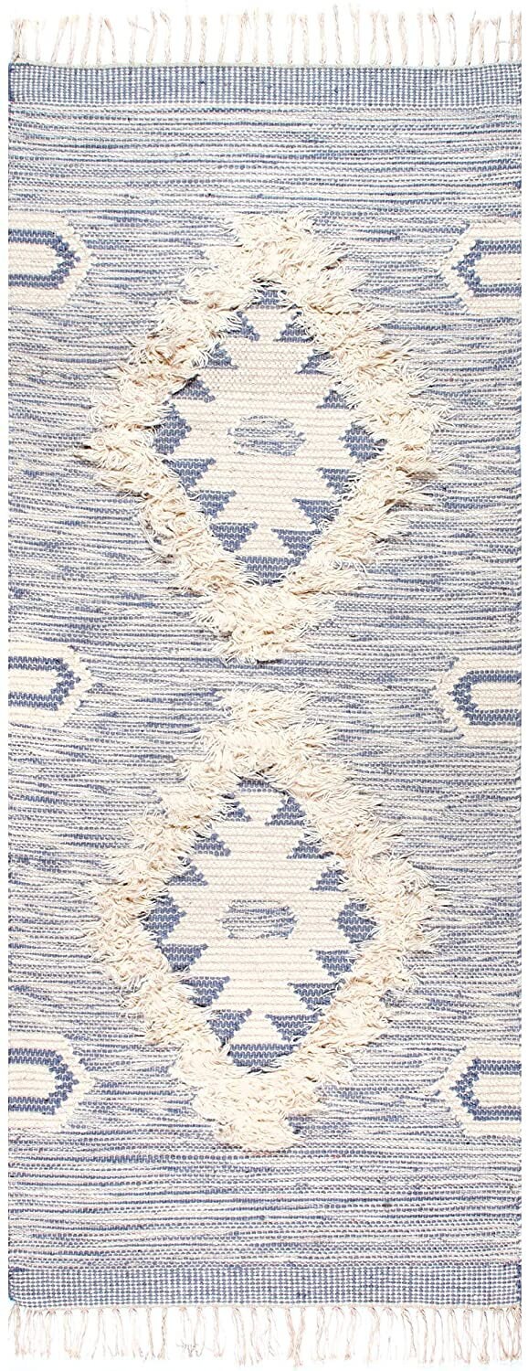 Indian Handmade Wool Fringe Area Rug Made of 100 Wool Blue Etsy
