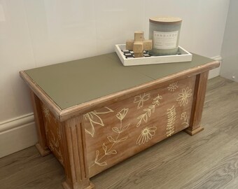 Vintage handmade bathroom storage chest with Italian marble on top - finished in a boho design
