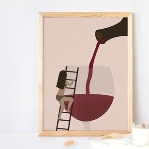 Poster "Piscina del vino rosso", poster in raso eco-responsabile, decorazione per gli amanti del vino, illustrazione divertente per gli enofili