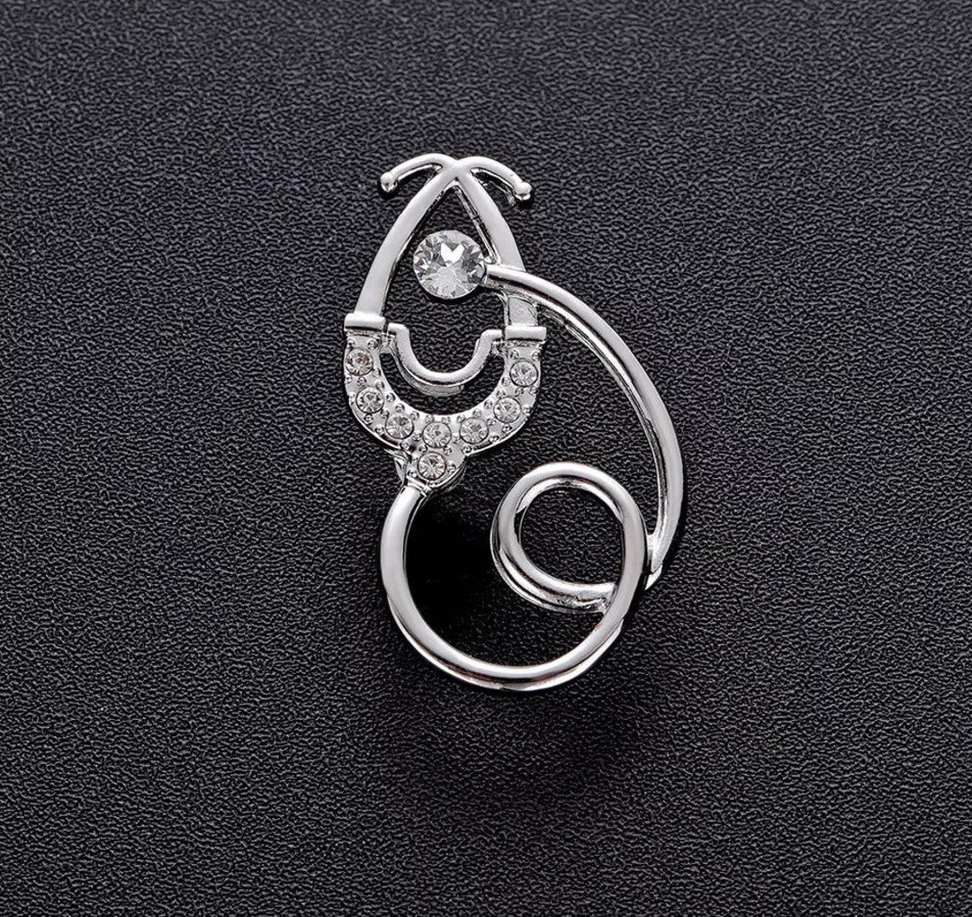 Rhinestone/crystal/ Gold Stethoscope Pins Metal Brooches Etsy