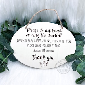 Please do not knock or ring doorbell sign, wood sign, do not disturb sign, engraved sign, laser engraved, front door sign