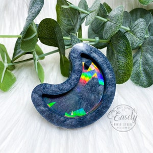 Holographic crescent moon keychain silicone mold, resin mold, moon keychain mold