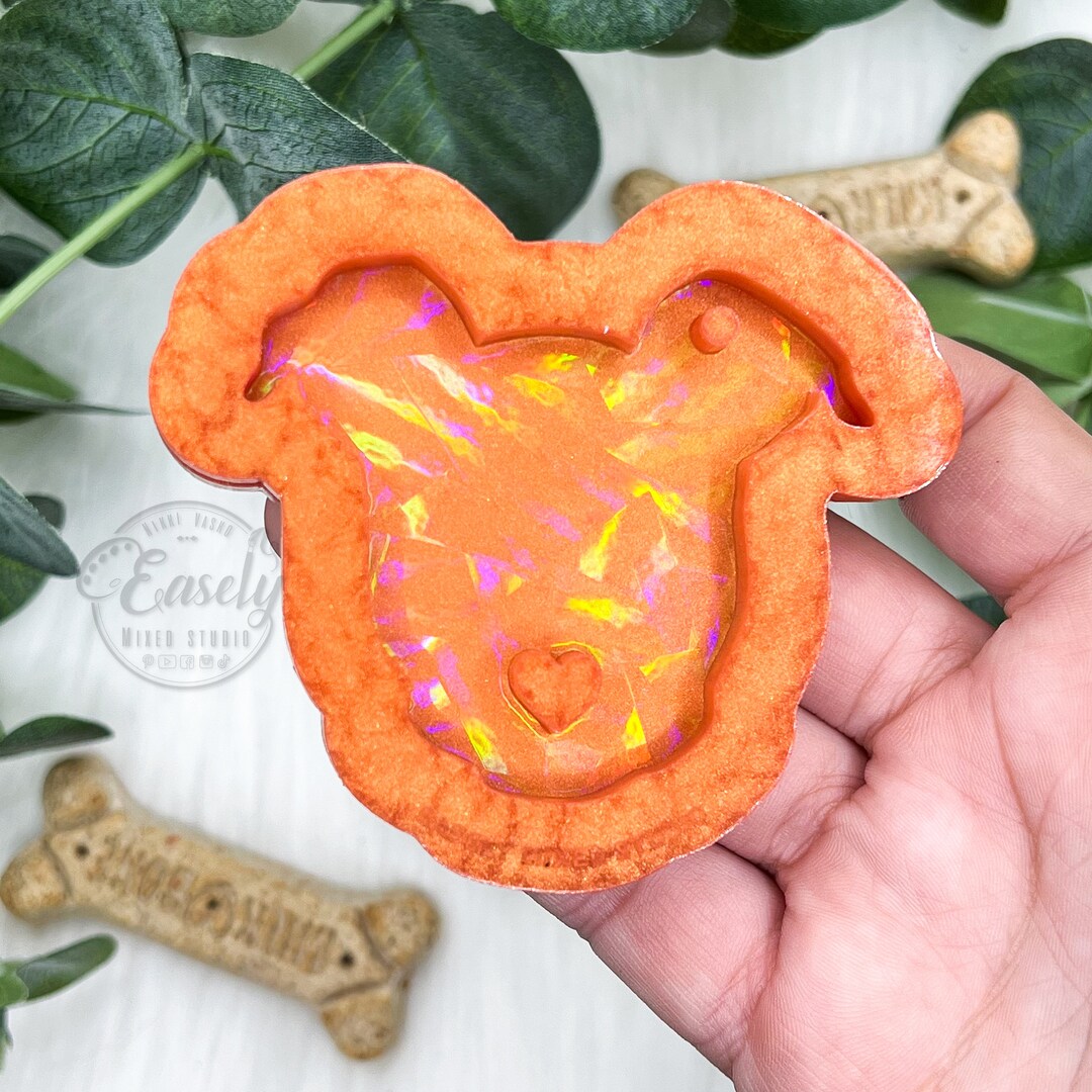 Holographic Pittie Keychain Silicone Mold, Dog Keychain Mold, Resin