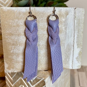 Magic Braid Bleed Knot Purple Lavender Summer Leather Earrings