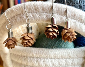 Natural Hemlock Pine Cone Earrings