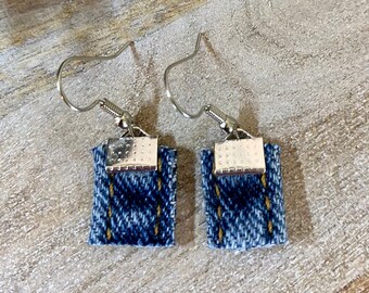 Denim Earrings - Small Square Dangle