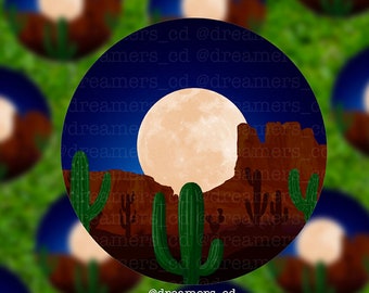 Desert Inspired Sticker | Desert Cactus Design | Full moon Desert Waterproof  Sticker | Matte Waterproof Sticker | 3x3 Sticker