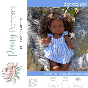 Banksia Dress Doll PDF Digital Sewing Pattern, Doll Dress Pattern, 13&quot;, 15&quot; and 18&quot; Dolls