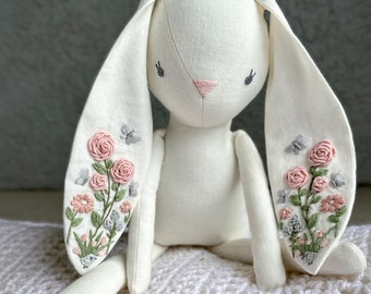 Embroidered Bunny Plush Sewing Pattern | Easter Stuffed Animal PDF | Peony Patterns