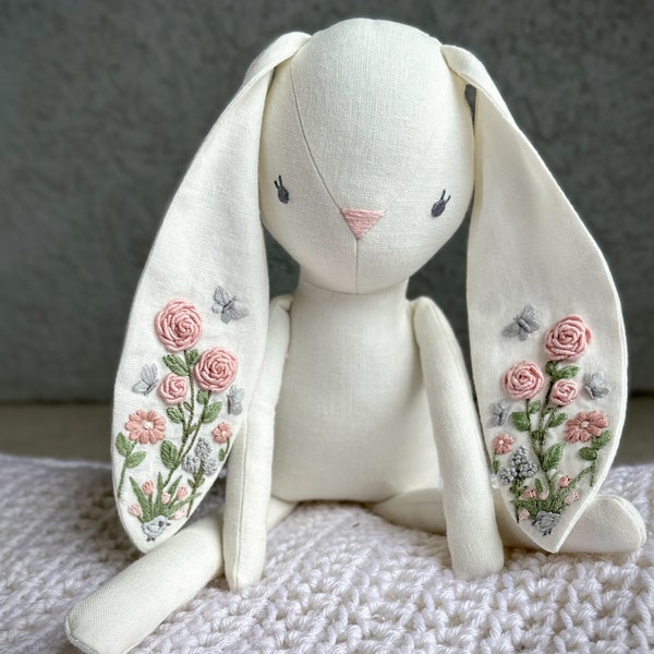 Embroidered Bunny Plush Sewing Pattern | Easter Stuffed Animal PDF | Peony Patterns