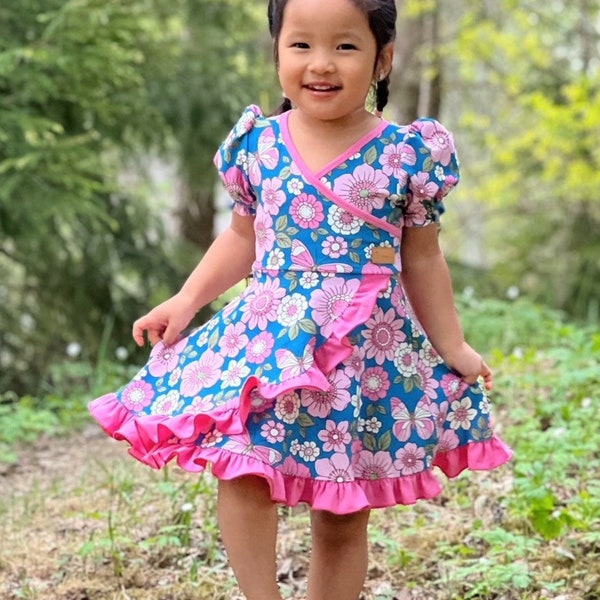 Vetiver Knit Dress PDF Sewing Pattern: Crossover Bodice, Ruffle Skirt (Sizes 1-14)