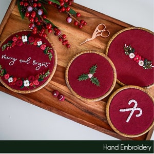 Holly Christmas Hand Embroidery Digital PDF Pattern /Christmas Embroidery /Floral Embroidery Pattern/ Candy Cane Embroidery