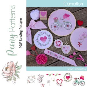 Carnation Valentines Hand Embroidery PDF Pattern