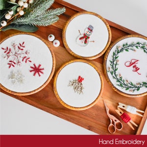 Mistletoe Christmas Hand Embroidery Pattern: Snowflakes, Snowman (PDF Pattern)