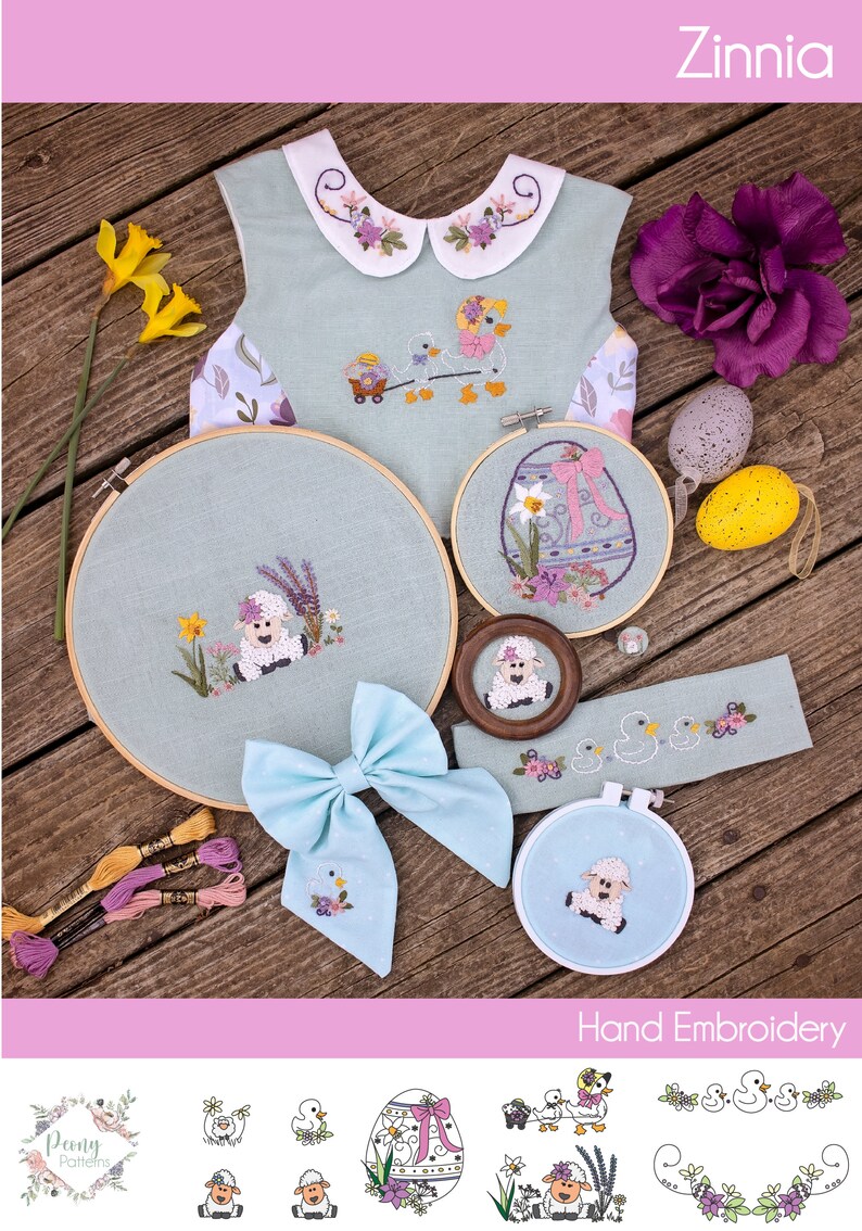 Zinnia Hand Embroidery PDF Pattern Etsy