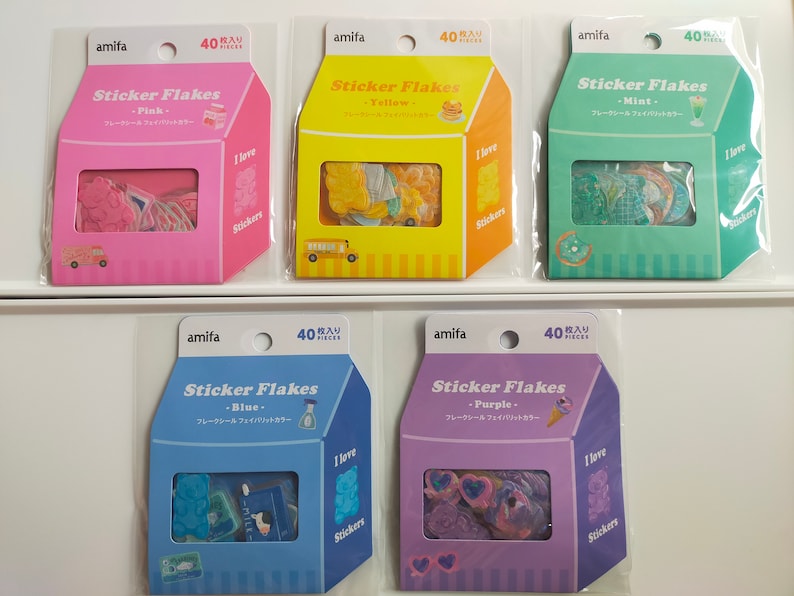 Amifa Flake Stickers Favorite Colors 40p _ Pink /yellow /mint /blue ...