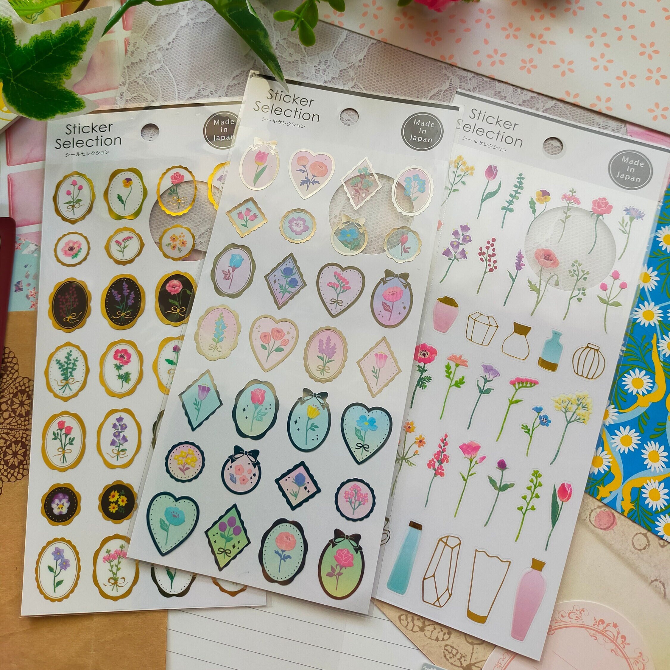 Sticker Selection Design Seals Flower Brooch Gaia Gold Etsy