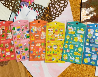 Loose Life Stickers ,daiso sticker_ Bear Red /Cat Pink /Dog Orange /Hamster Yellow /Tiger Green /Dinosaur Blue