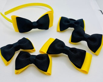 Handmade yellow wiggle inspired hair accessories set.
