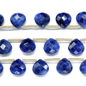 Blue Sapphire 10mm Heart Shape Briolettes,Blue Gemstone Heart Faceted Beads,Sapphire strand,Jewelry Making Supplies,Blue Sapphire jewelry