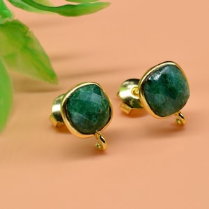 Emerald 8mm Cushion Earring Connector,Jewelry Making Supply,Emerald connectors post studs,Gold Plated Earring Connector,Emerald Studs links