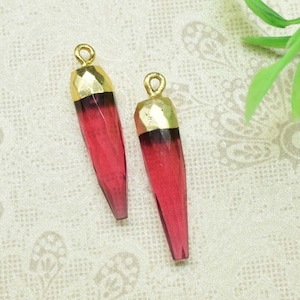 Pink Tourmaline Pencil Pendant,Tourmaline Pendant Jewelry Making Supply,Gemstone Single Bail Connector,Handmade Faceted Spike Pointed Charm