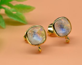Moonstone 8mm Cushion Earring Connector,Jewelry Craft Supplies,Moonstone connectors post stud,Jewelry,Cushion Stud Connector,Jewelry Finding