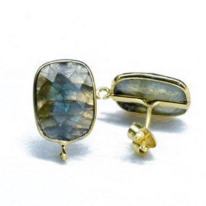 Labradorite 12x16mm rectangle Earring Connector,Jewelry Making,Sapphire Connector post stud,Gold Plated Earring Connector,Rectangle Studs