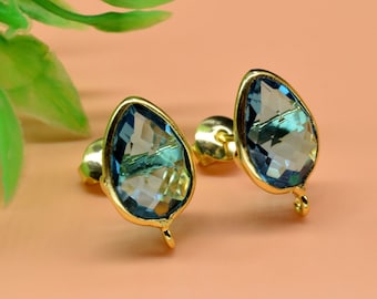 Sky Topaz 10x14mm Teardrop Earring Connector,Jewelry Making Supply,Ear Post Studs Connectors,Sky Topaz Ear Studs,Teardrop Earring Connector,