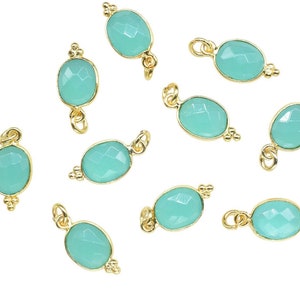 Aqua Chalcedony 8x10mm oval Shape Pendant Jewelry/Aqua Chalcedony Gold Plated Single Bail Connector jewelry/Gemstone Teardrop Charms/Gift
