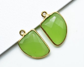 Prehnite 12x15mm Horn shape Single loop connectors,Gold bezel,Prehnite Connector Bezel Set,Jewelry Making Supplies,Prehnite gold Connectors