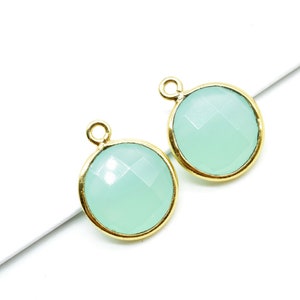 Aqua Chalcedony 12mm Round Charm,Aqua Chalcedony Gold Plated Gemstone Bezel Connector, Single Loop Gemstone Bezel, Making Pendant For Girls