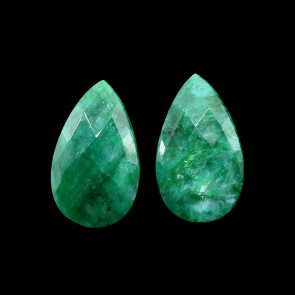 Natural Emerald Faceted Pear Shape briolettes,12x20mm Teardrop Beads,Emerald briolettes,Precious Gemstone briolettes,Emerald Pear Beads