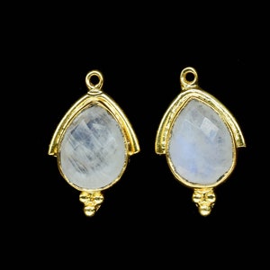 Moonstone Faceted Gemstone 9x13mm Pear Shape Pendant,Moonstone Charms Jewerlry,Moonstone Checker Cut Gold Plated Bezel Jewelry Making,Gift