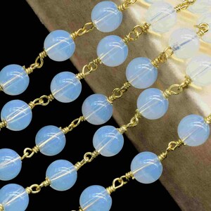 Opalite Gemstone beads Smooth Gold Plated Rosary Chain,Opalite Beads Wire Wrapped Rosary Chain,Oval 6mm Round Shape Smooth beads Chain,Gift