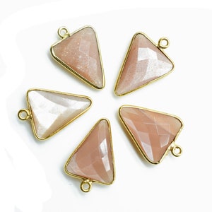 Peach Moonstone 15x18mm Trillion shape charm,Brass Gold Plated bezel,Moonstone Pendant,Moonstone Arrow shape pendant,Handmade gold charms