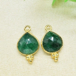 Emerald Faceted 10mm Heart Shape Charms Jewelry,Emerald Single Bail Handmade Connector Jewelry,Emerald Gemstone Bezel Pendant Jewelry,Gift