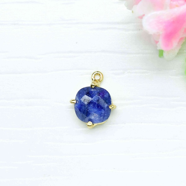 Blue Sapphire 8mm Square Shape Connector,Blue Sapphire Gold Plated Connector Jewelry,Blue Sapphire Component,Sapphire Single Bail Connectors