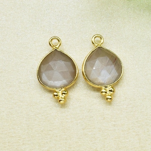 Grey Moonstone Faceted 10mm Heart Shape Charms,Moonstone Gold Plated bezel jewelry making,Grey Moonstone Gold Plating bezels Jewelry,Gift