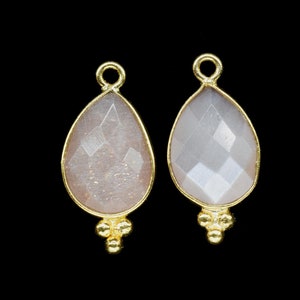 Peach Moonstone Faceted Charms Pendant,Peach Moonstone Single Bail Pendant Jewelry,Peach Gemstone 10x14mm Teardrop Shape Gold Plated bezel